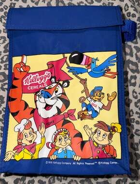Vintage 1995 Kellogg's Cereal Mascots Insulated Blue Lunch Bag Sack